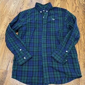 Vineyard Vines Navy and Forest Plaid Shirt
